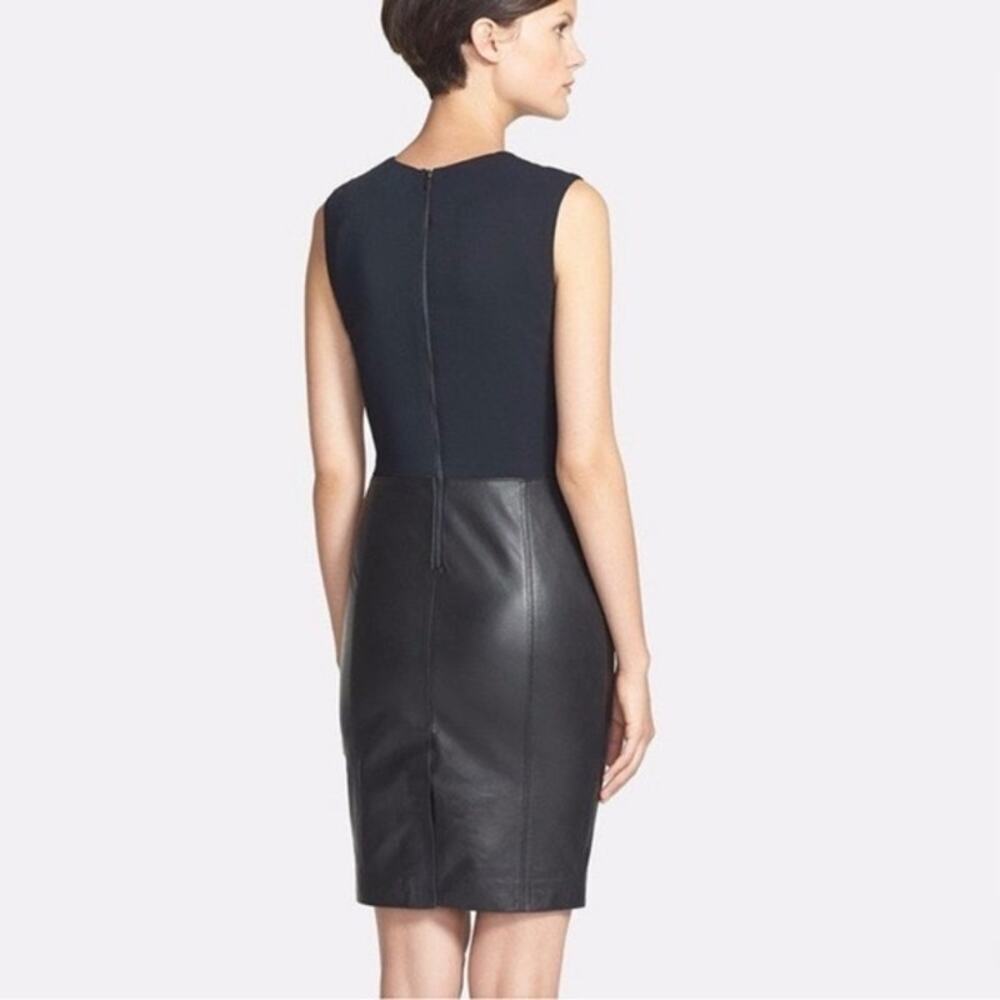 Vince Sleeveless Leather Ponte Combo Sheath Dress Black - Size: 6 - Picture 3 of 13